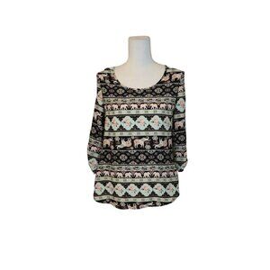 Wishful Park Elephant Print Top Women Size Small Floral Preppy Career
